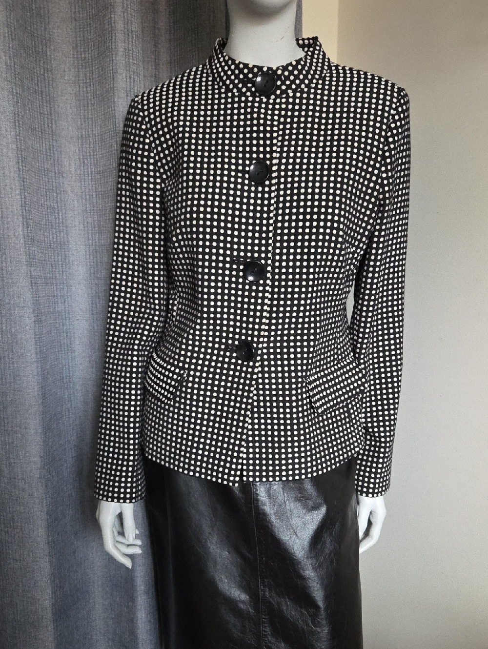 Bob Mackie Black and White Polka Dot Button-Front Blazer